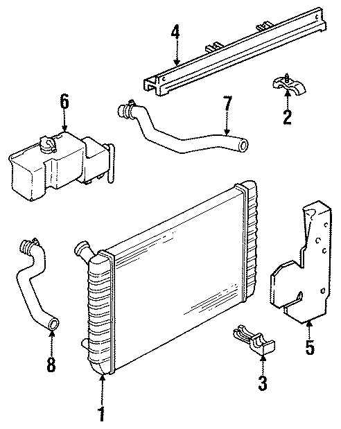 Diagram RADIATOR & COMPONENTS. for your 1995 Chevrolet K2500  Base Standard Cab Pickup Fleetside 4.3L Chevrolet V6 A/T 