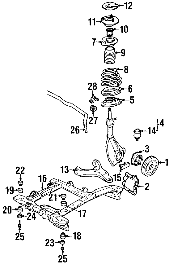 Diagram FRONT SUSPENSION. BRAKE COMPONENTS. STABILIZER BAR & COMPONENTS. SUSPENSION COMPONENTS. for your 2002 GMC Envoy SLE Sport Utility 4.2L Vortec 6 cylinder A/T 4WD 