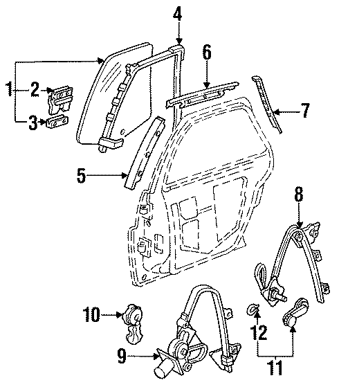 REAR DOOR. GLASS & HARDWARE. Diagram