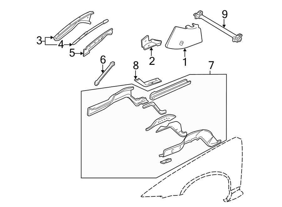 Diagram FENDER. STRUCTURAL COMPONENTS & RAILS. for your 2016 Chevrolet Camaro 6.2L V8 M/T SS Coupe 