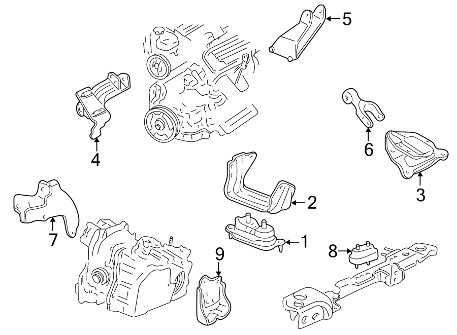 Diagram ENGINE / TRANSAXLE. ENGINE & TRANS MOUNTING. for your 2004 GMC Sierra 2500 HD 6.6L Duramax V8 DIESEL A/T 4WD SLE Crew Cab Pickup 