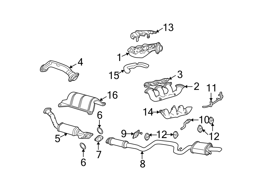 Diagram EXHAUST SYSTEM. EXHAUST COMPONENTS. for your 1992 Chevrolet K3500  Scottsdale Extended Cab Pickup Fleetside 6.5L V8 DIESEL A/T 