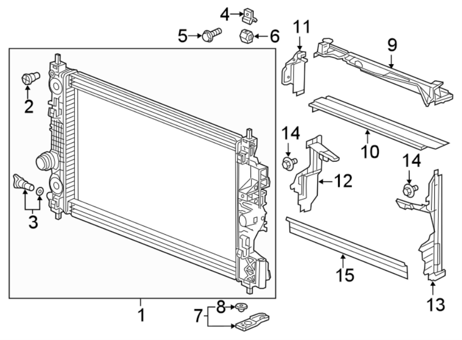 Diagram RADIATOR & COMPONENTS. for your 2005 Chevrolet Cavalier   