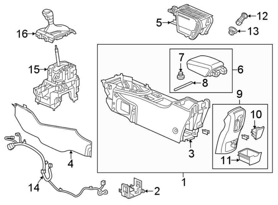 Diagram CENTER CONSOLE. for your 2013 Cadillac ATS Base Sedan 2.0L Ecotec M/T RWD 