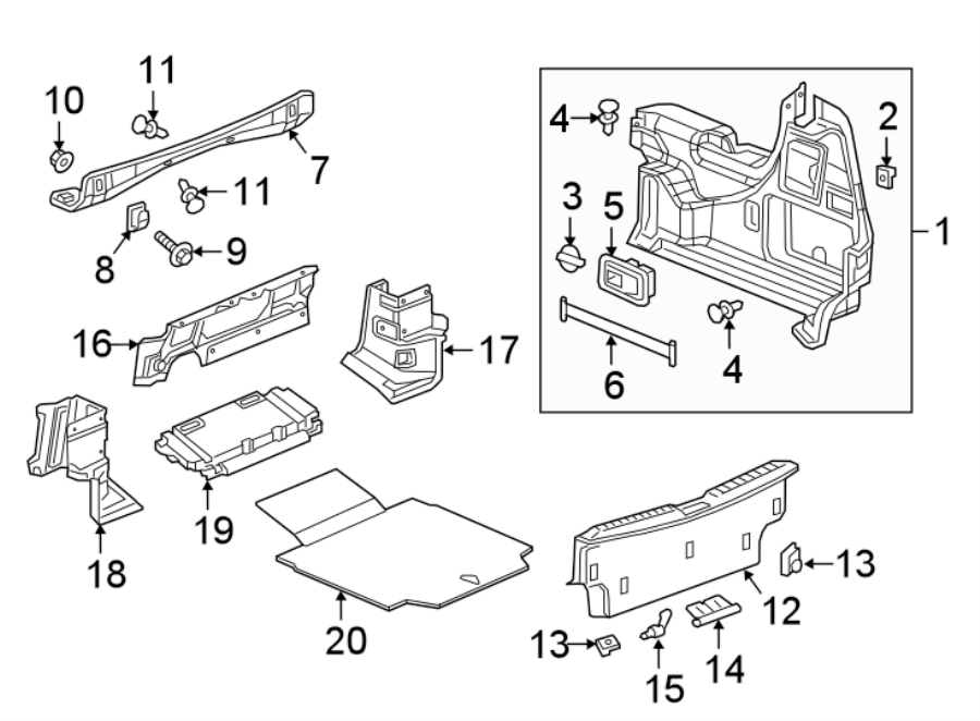 Diagram REAR BODY & FLOOR. INTERIOR TRIM. for your 2002 GMC Sierra 3500 6.0L Vortec V8 A/T RWD SLE Standard Cab Pickup 