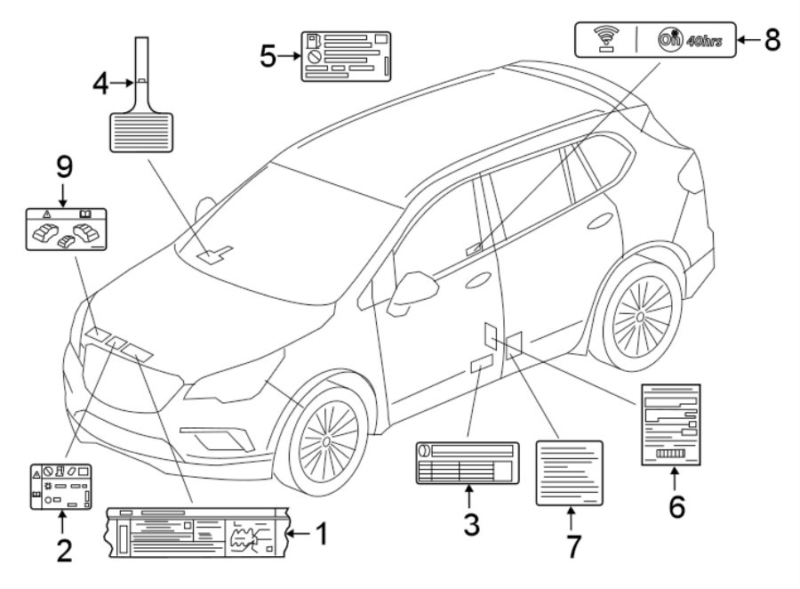 Diagram INFORMATION LABELS. for your 2021 GMC Sierra 2500 HD 6.6L Duramax V8 DIESEL A/T 4WD Base Extended Cab Pickup Fleetside 