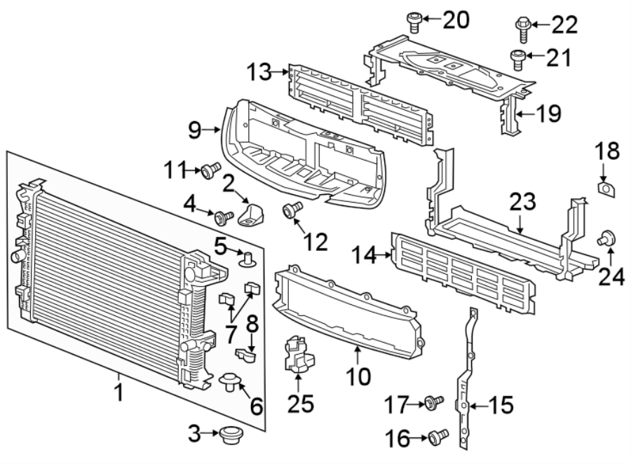 Diagram RADIATOR & COMPONENTS. for your 2021 Chevrolet Express 3500   