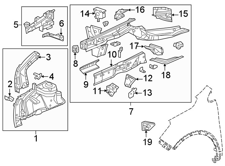 Diagram Fender. Structural components & rails. for your 2020 Cadillac XT4   