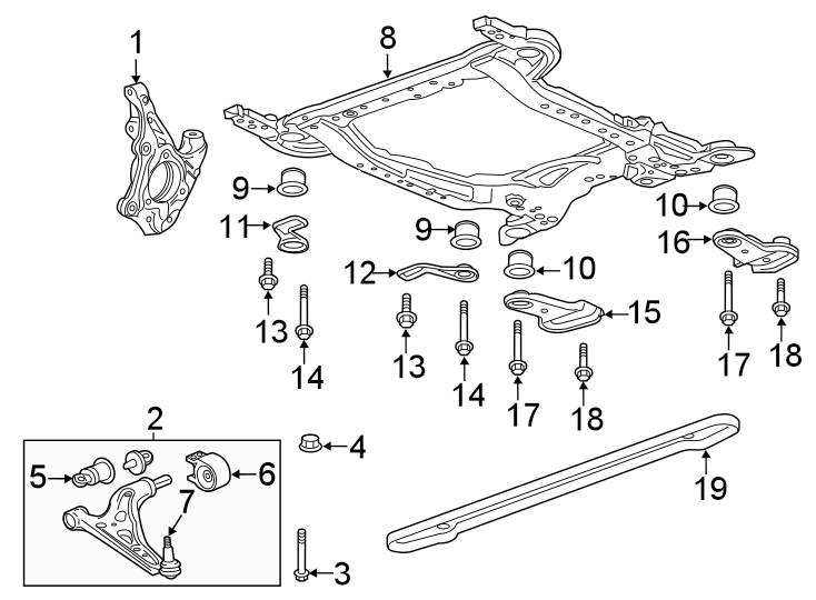 Diagram FRONT SUSPENSION. SUSPENSION COMPONENTS. for your 2019 GMC Sierra 2500 HD 6.0L Vortec V8 FLEX A/T RWD Base Extended Cab Pickup Fleetside 