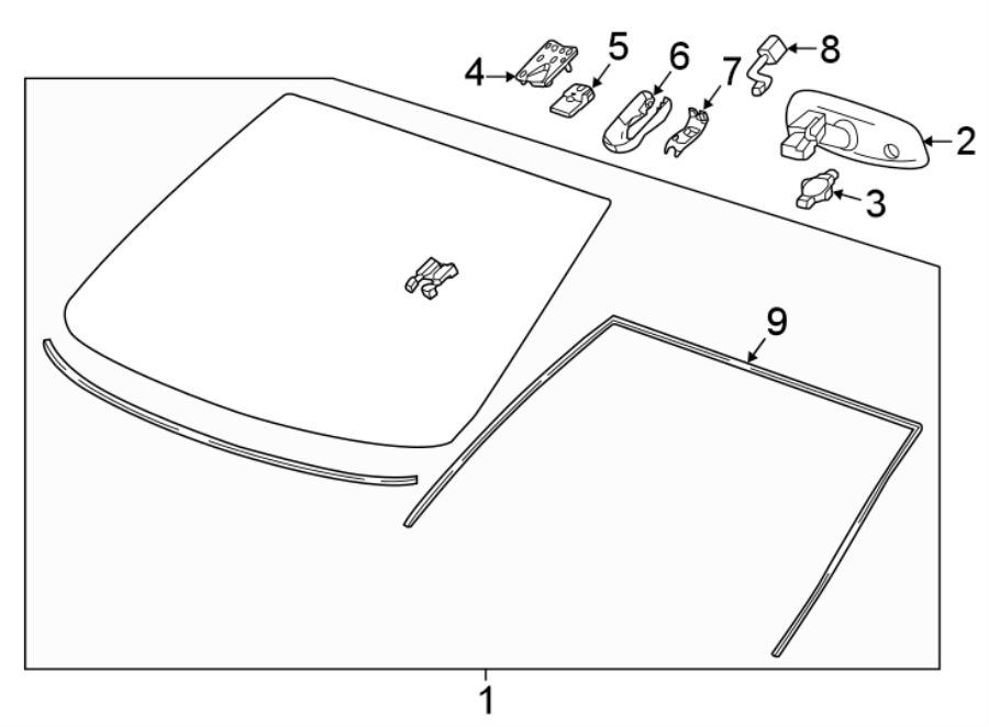 Diagram WINDSHIELD. GLASS. REVEAL MOLDINGS. for your 2008 Buick Enclave  CX Sport Utility 3.6L V6 A/T AWD 