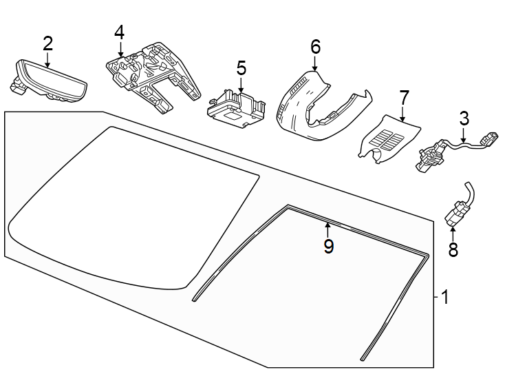 Diagram Windshield. Glass. Reveal moldings. for your 2019 Cadillac ATS   