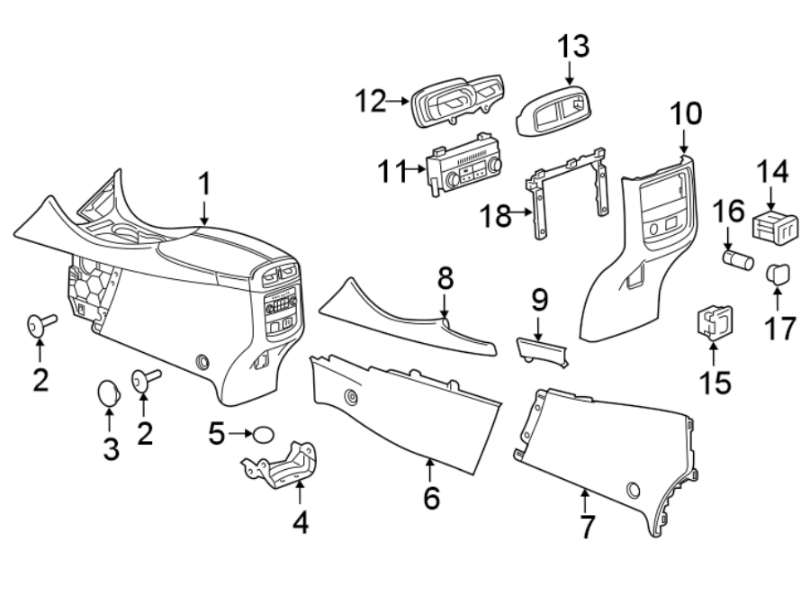 Diagram CENTER CONSOLE. for your 2013 Cadillac ATS Base Sedan 2.0L Ecotec M/T RWD 