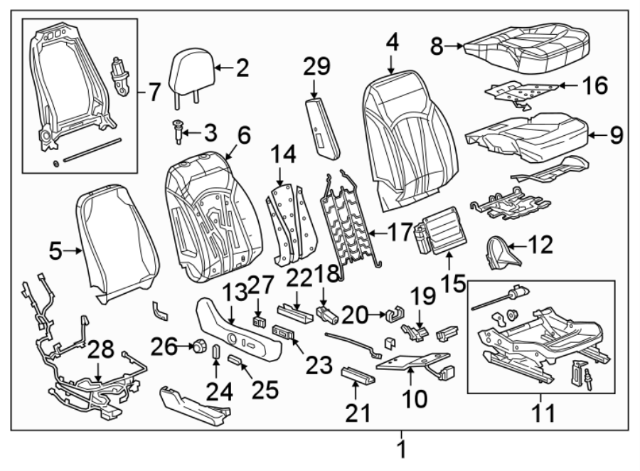 Diagram SEATS & TRACKS. PASSENGER SEAT COMPONENTS. for your 2007 GMC Sierra 2500 HD 6.0L Vortec V8 A/T 4WD SLT Extended Cab Pickup 