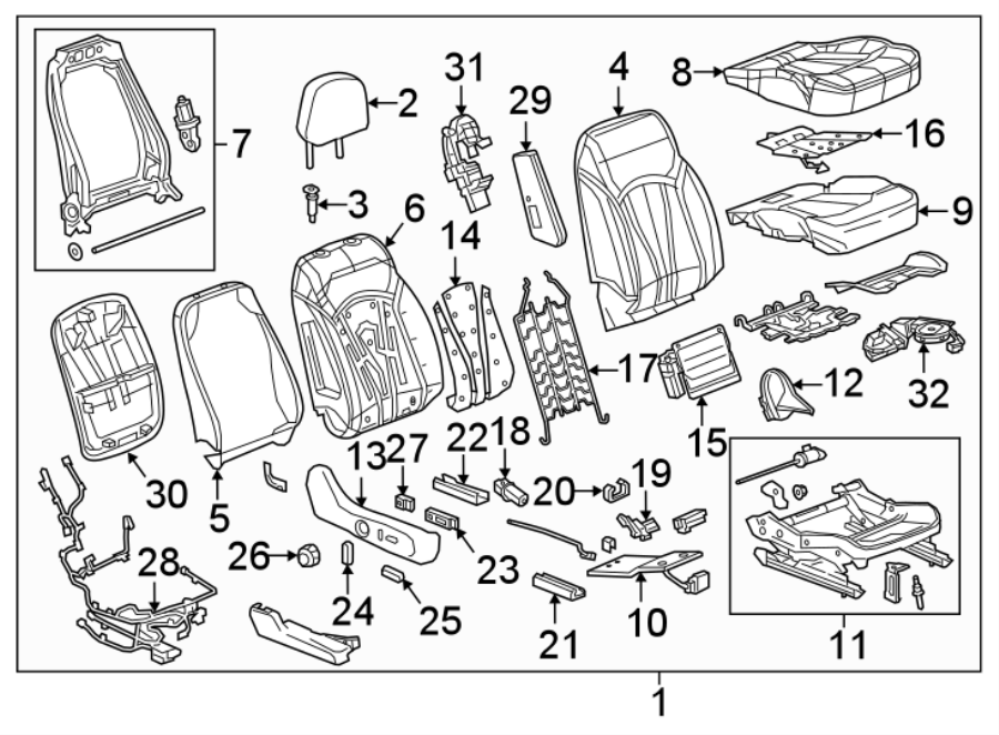 Diagram Seats & tracks. Passenger seat components. for your 2007 GMC Sierra 2500 HD 6.0L Vortec V8 A/T 4WD SLT Extended Cab Pickup 