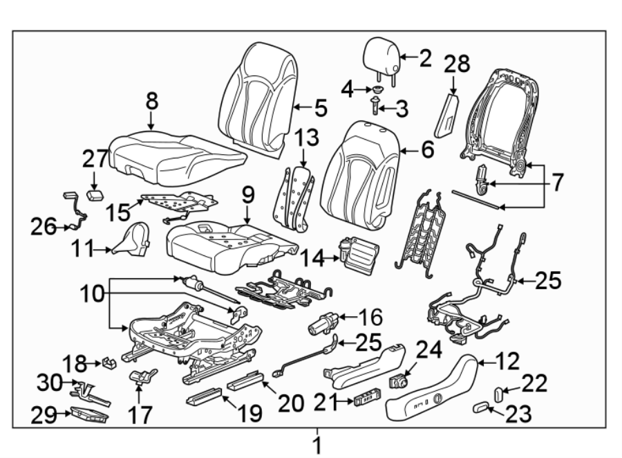 Diagram SEATS & TRACKS. DRIVER SEAT COMPONENTS. for your 2018 Cadillac ATS Luxury Coupe 2.0L Ecotec A/T AWD 