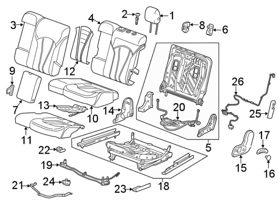 Diagram SEATS & TRACKS. REAR SEAT COMPONENTS. for your 2016 Cadillac ATS Performance Sedan 2.0L Ecotec A/T RWD 