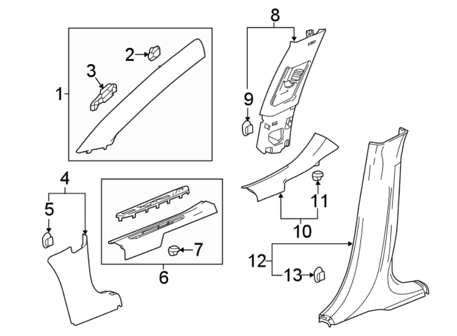 PILLARS. ROCKER & FLOOR. INTERIOR TRIM. Diagram