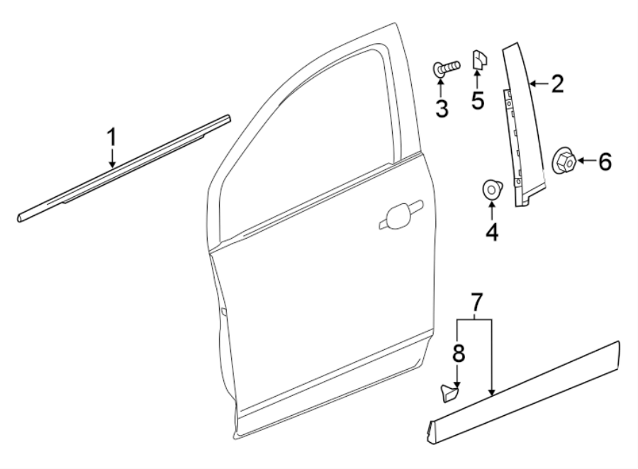 Diagram FRONT DOOR. EXTERIOR TRIM. for your 2013 Chevrolet Sonic   