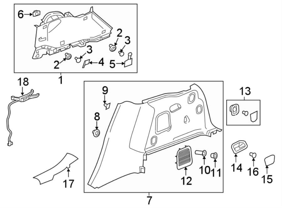 Diagram QUARTER PANEL. INTERIOR TRIM. for your Cadillac ATS  