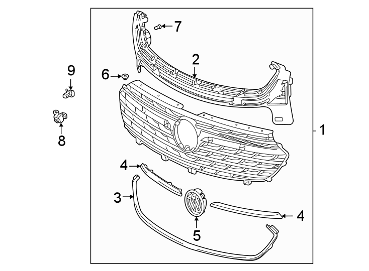 5Front bumper & grille. Grille & components.https://images.simplepart.com/images/parts/motor/fullsize/AK16642.png