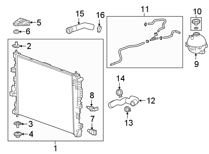 Diagram Radiator & components. for your 2020 GMC Yukon   