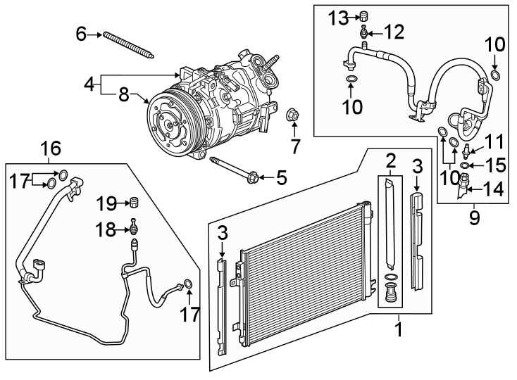 Diagram Air conditioner & heater. Compressor & lines. Condenser. for your 1990 Buick Century   