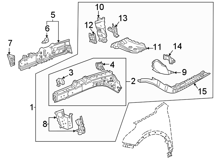 Diagram Fender. Structural components & rails. for your 2015 Chevrolet Suburban    