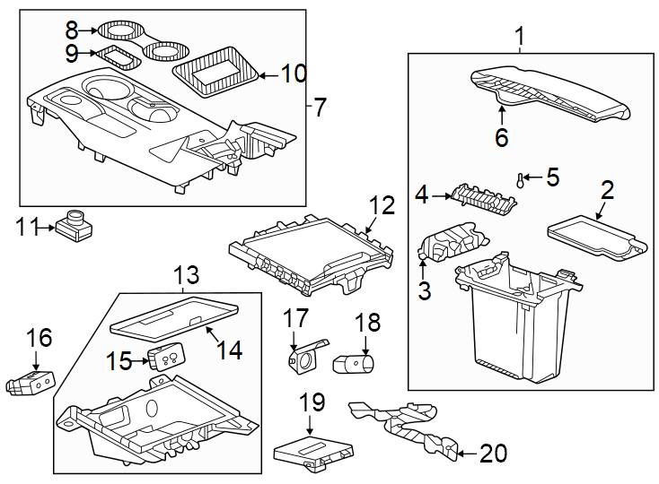 172024-25. Console components. Cup holder. Plate floor. Rear liner. W/O spring loaded. W/SPRING loaded.https://images.simplepart.com/images/parts/motor/fullsize/AK16828.png