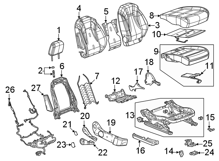 Diagram Seats & tracks. Passenger seat components. for your 2005 Chevrolet Trailblazer   