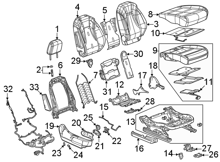 Diagram Seats & tracks. Passenger seat components. for your 2018 Cadillac ATS Luxury Coupe 2.0L Ecotec A/T AWD 