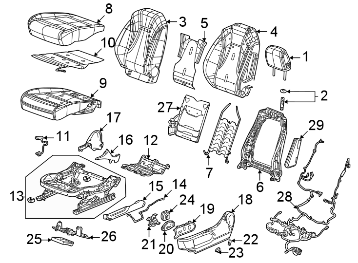 Diagram Seats & tracks. Driver seat components. for your 2007 GMC Sierra 2500 HD 6.0L Vortec V8 A/T 4WD SLT Extended Cab Pickup 