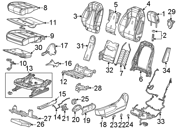 Diagram Seats & tracks. Driver seat components. for your 2007 GMC Sierra 2500 HD 6.0L Vortec V8 A/T 4WD SLE Extended Cab Pickup 