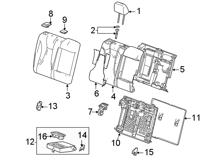 Diagram Seats & tracks. Rear seat components. for your 2016 Cadillac ATS Performance Sedan 3.6L V6 A/T RWD 