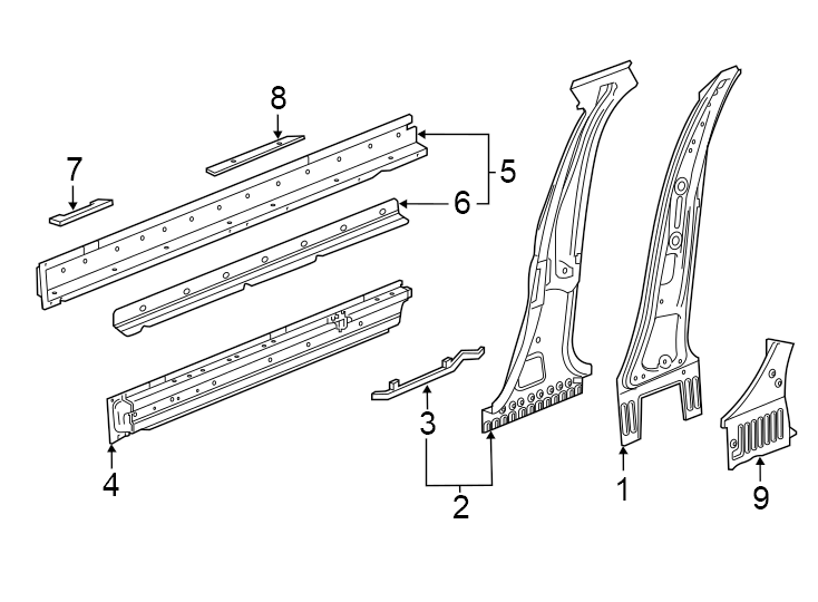 Diagram Pillars. Rocker & floor. Center pillar & rocker. for your 2019 Chevrolet Suburban 3500 HD   
