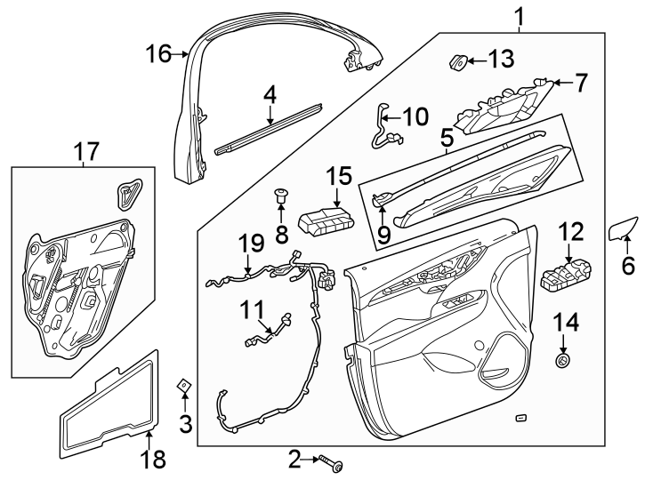 Diagram Front door. Interior trim. for your 2020 Chevrolet Spark   