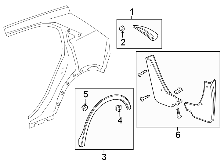 1Quarter panel. Exterior trim.https://images.simplepart.com/images/parts/motor/fullsize/AK16900.png