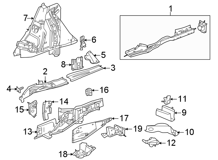 Diagram Rear body & floor. Floor & rails. for your 2016 Chevrolet Suburban    