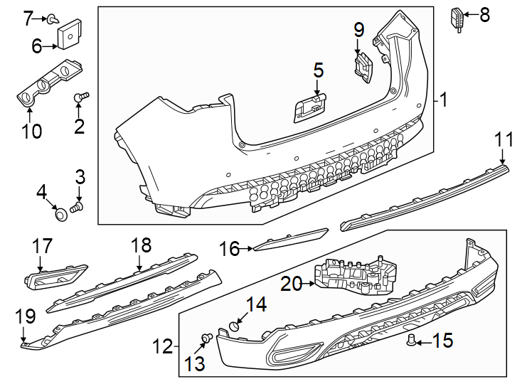 2Bumper cover & trim. 2024-25. Chrome. Labeled: 85698872. Labeled: 86553731. Primed. W/AVENIR. W/BRACKET. W/O Avenir. W/O bracket.https://images.simplepart.com/images/parts/motor/fullsize/AK16963.png