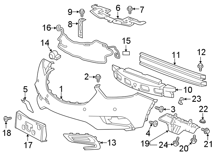 13Front bumper. Lift gate. Bumper & components.https://images.simplepart.com/images/parts/motor/fullsize/AN13012.png