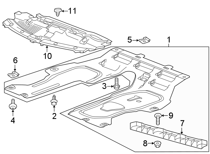 Diagram RADIATOR SUPPORT. SPLASH SHIELDS. for your Buick