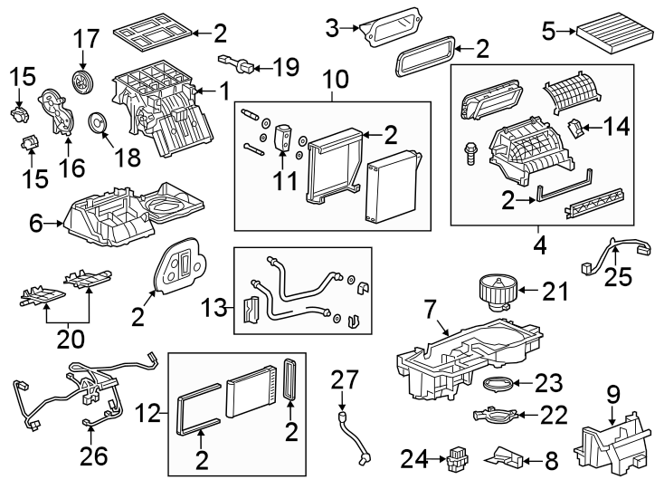 Diagram AIR CONDITIONER & HEATER. EVAPORATOR & HEATER COMPONENTS. for your 2016 Buick Enclave    