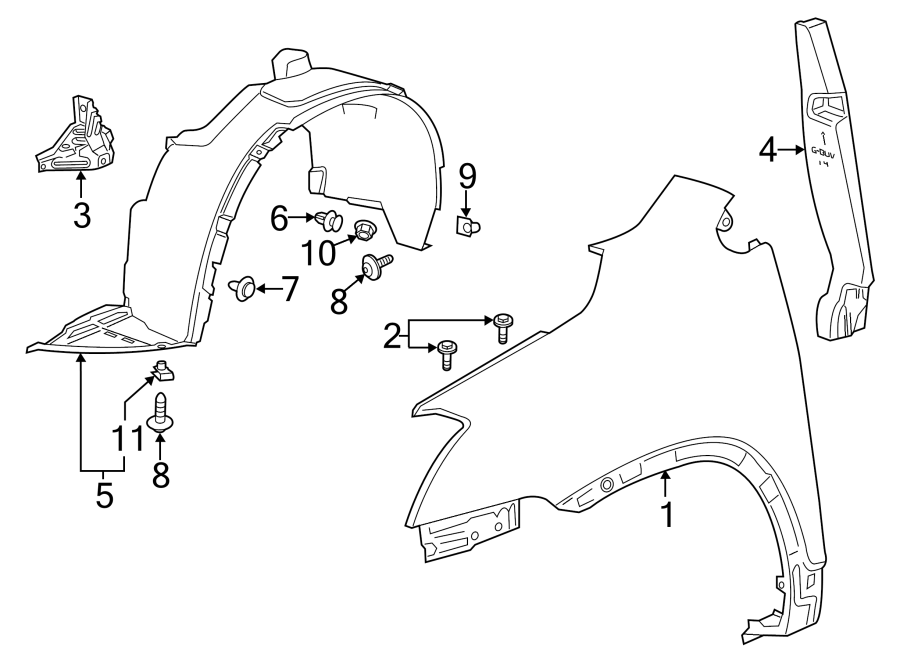 Diagram FENDER & COMPONENTS. for your 2023 Chevrolet Suburban  RST Sport Utility  