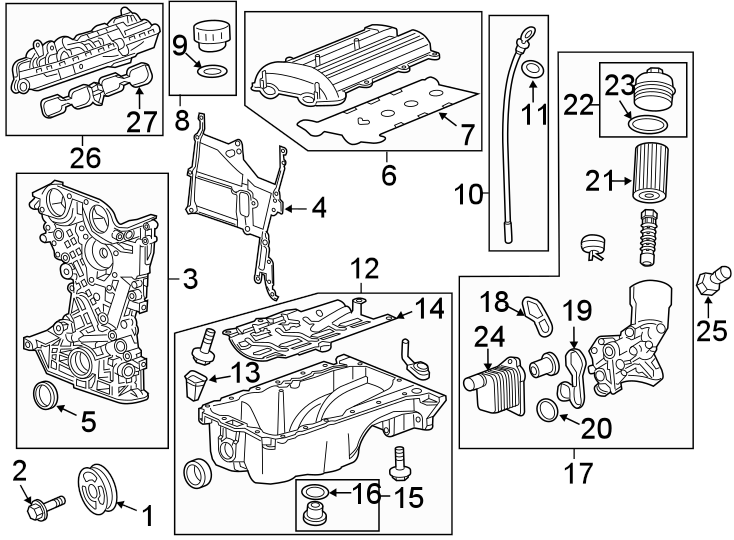 Diagram ENGINE / TRANSAXLE. ENGINE PARTS. for your 2005 Chevrolet Avalanche 2500   