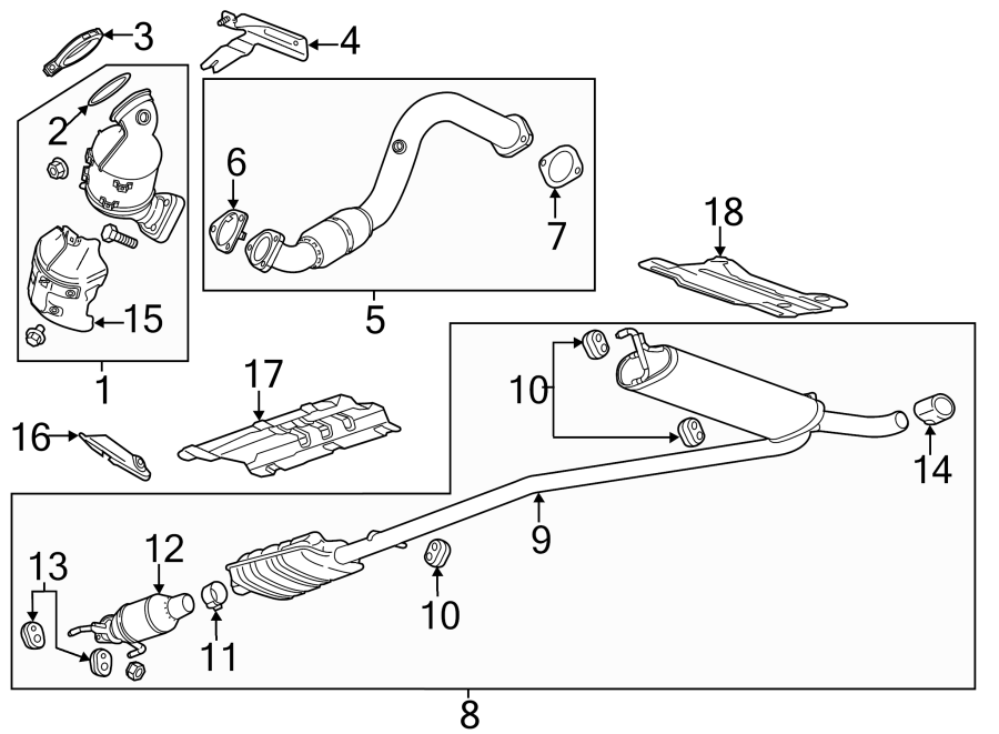 Diagram EXHAUST SYSTEM. EXHAUST COMPONENTS. for your 2018 Chevrolet Camaro 2.0L Ecotec M/T LS Convertible 