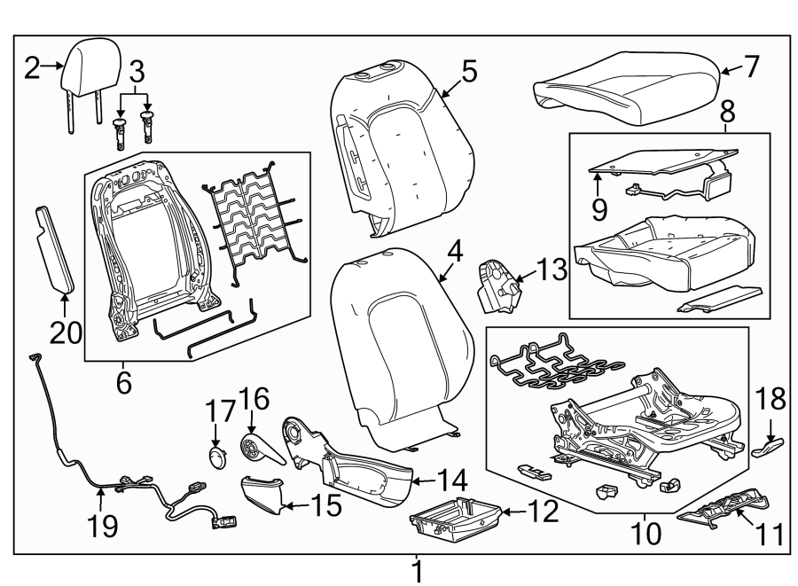 Diagram SEATS & TRACKS. PASSENGER SEAT COMPONENTS. for your 2017 GMC Sierra 2500 HD 6.6L Duramax V8 DIESEL A/T 4WD SLE Standard Cab Pickup Fleetside 