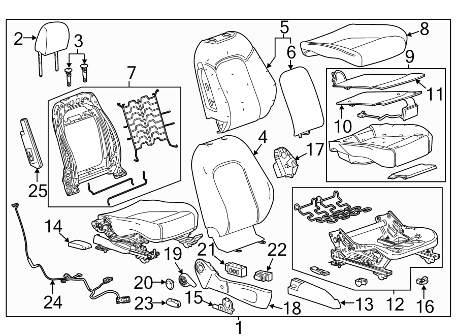 Diagram SEATS & TRACKS. PASSENGER SEAT COMPONENTS. for your 2010 Chevrolet Silverado 2500 HD LTZ Crew Cab Pickup Fleetside  