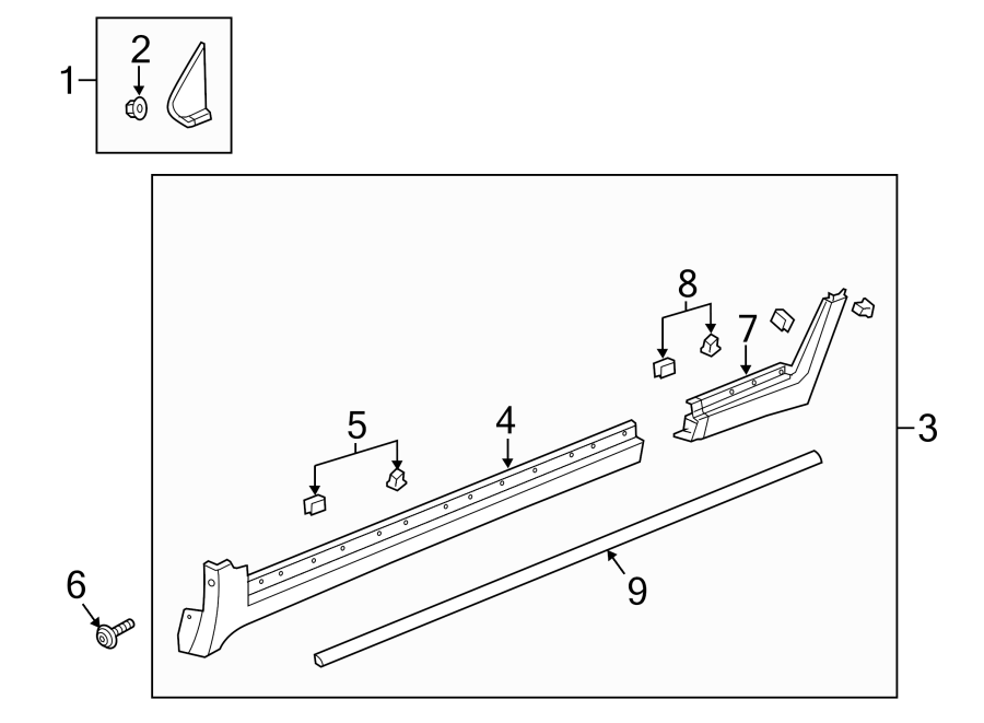 PILLARS. ROCKER & FLOOR. EXTERIOR TRIM. Diagram