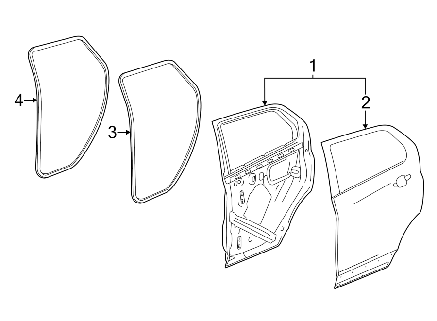 Diagram REAR DOOR. DOOR & COMPONENTS. for your 2024 Buick Enclave    