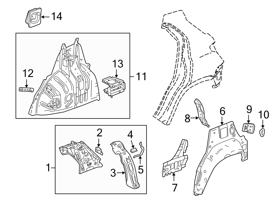 Diagram QUARTER PANEL. INNER STRUCTURE. for your 2008 Pontiac G6   