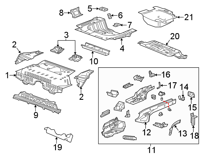 Diagram REAR BODY & FLOOR. FLOOR & RAILS. for your 2016 Chevrolet Suburban    